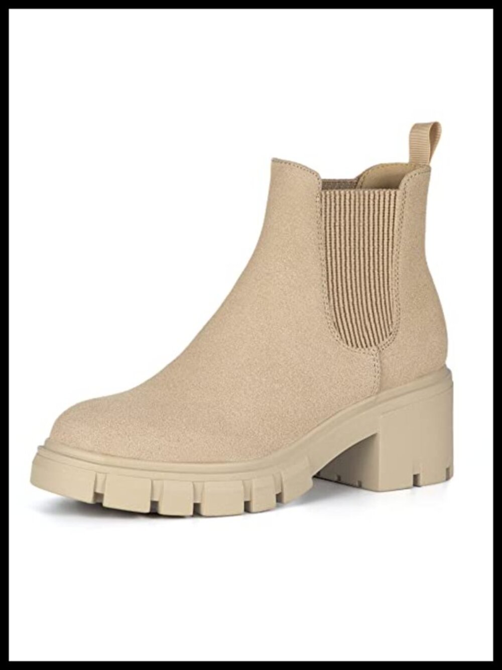 Suede Chelsea Ankle Boots Slip On Block Heel Lug Sole
